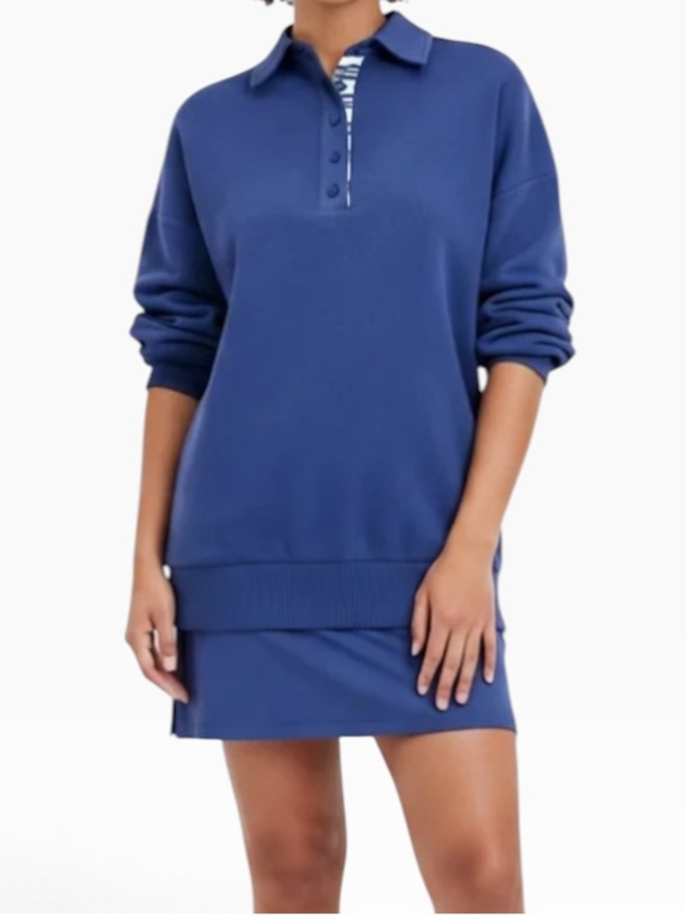 JoyLab Women's French Terry Blue Polo Sweatshirt Dress L